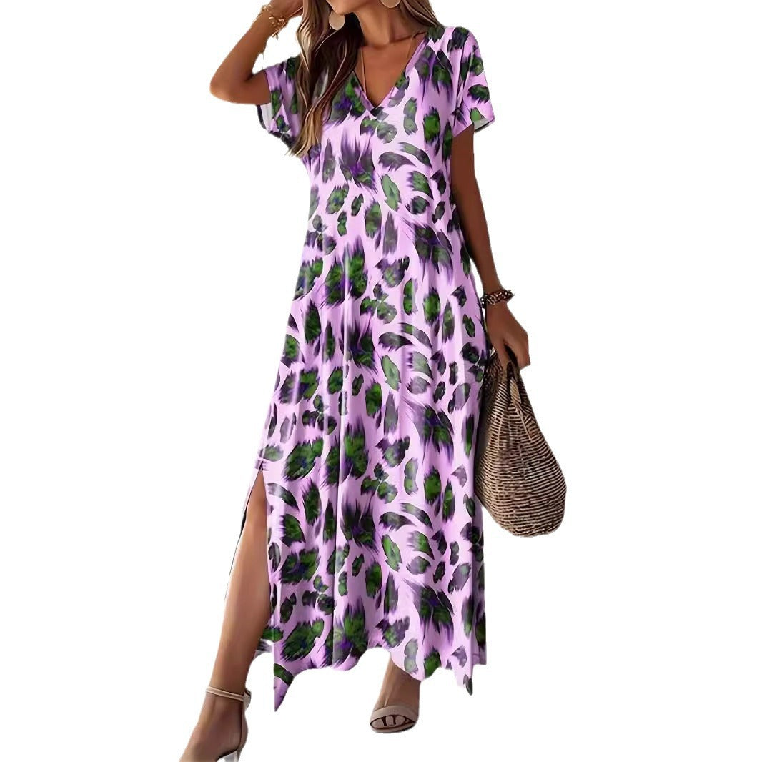 Maxi dress for women with elegant V-neck and side slits Lune London