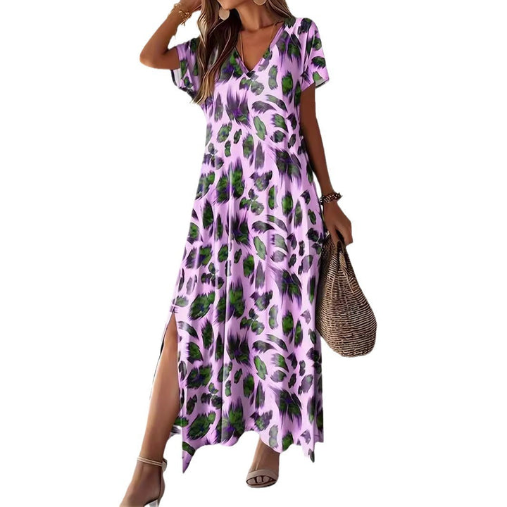 Maxi dress for women with elegant V-neck and side slits Lune London