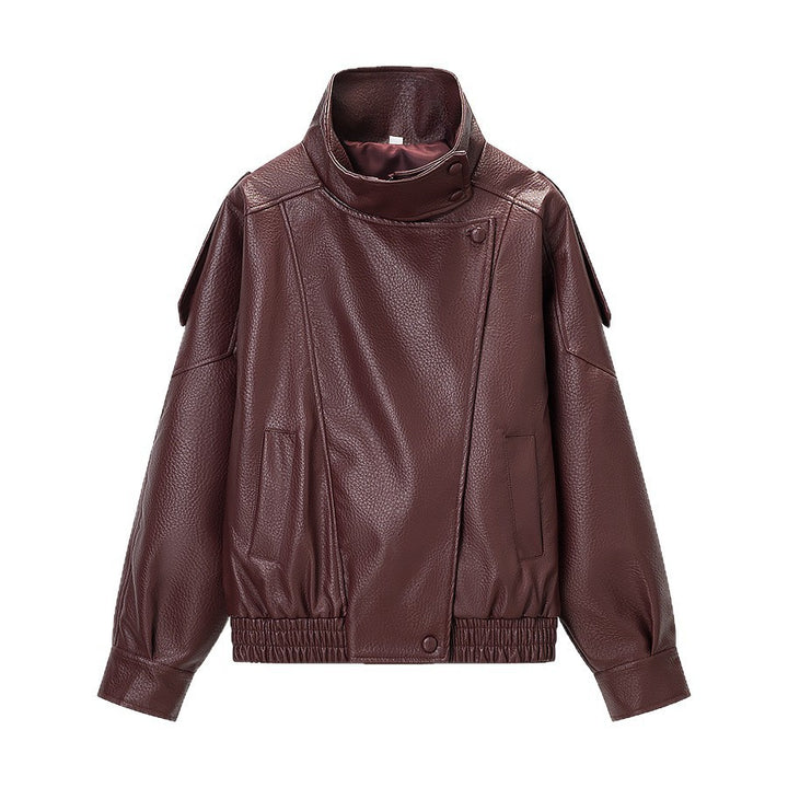 Veste en faux cuir à la mode pour femmes avec col haut et poches pratiques Chic & Stil