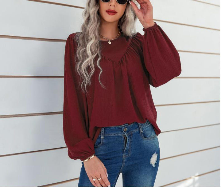 Casual blouse for women with flared sleeves and a fine ribbed texture Lune London