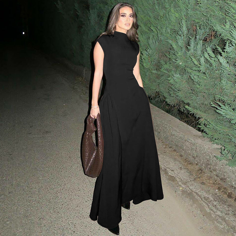 Women's High-Quality Maxi Dress with Elegant Stand Collar and Side Slit Lune London