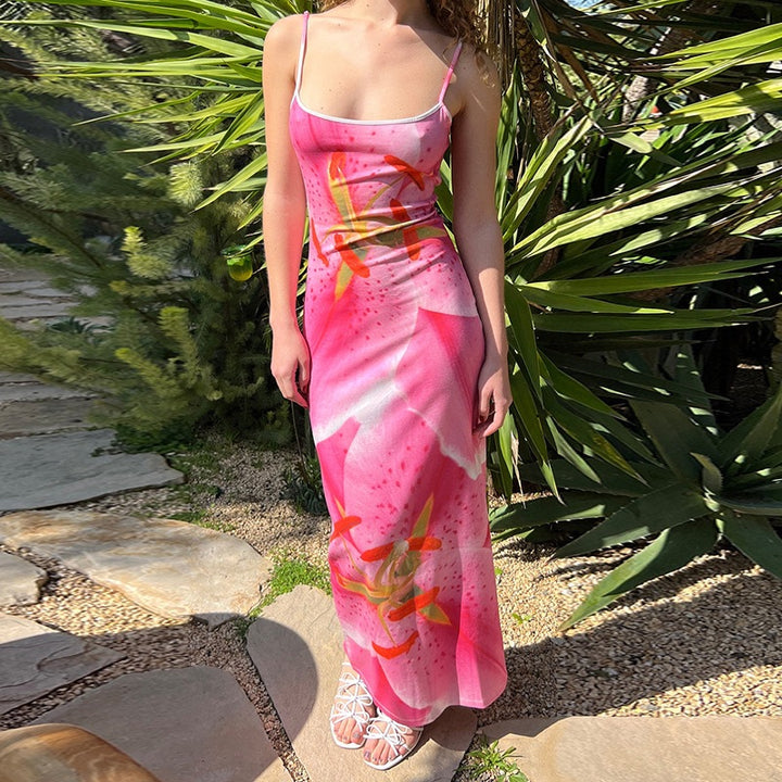 Lune London Floral Pattern Spaghetti Strap Maxi Dress