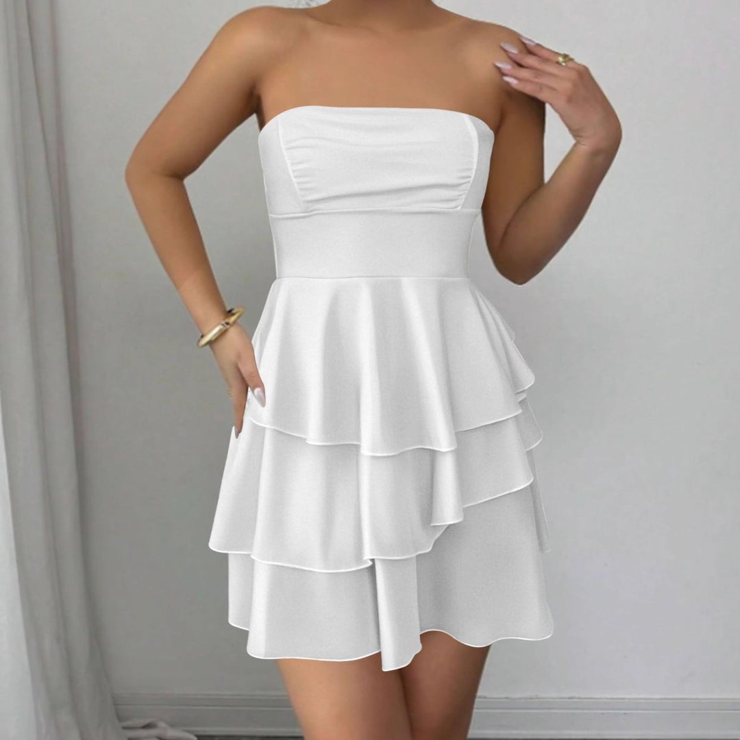Off-the-shoulder ruffled dress for women with a flowing hem and a chic and stylish design