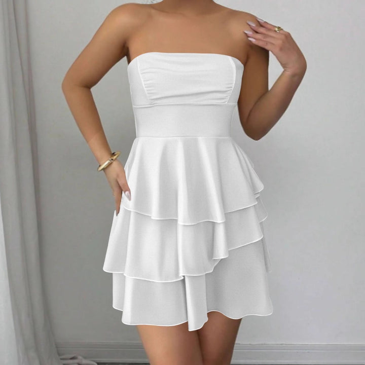 Off-the-shoulder ruffled dress for women with a flowing hem and a chic and stylish design