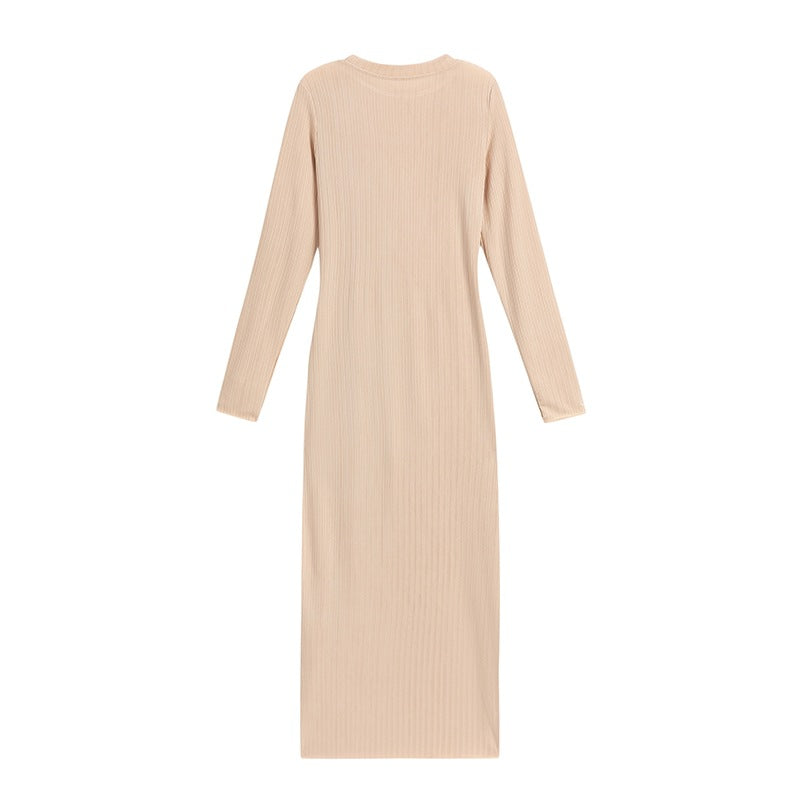 Long sleeve maxi dress for women with ribbed structure Lune London
