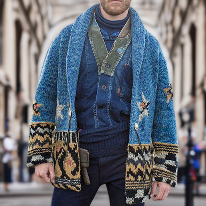 Men's knit jacket with unique patterns and a large hood Lune London