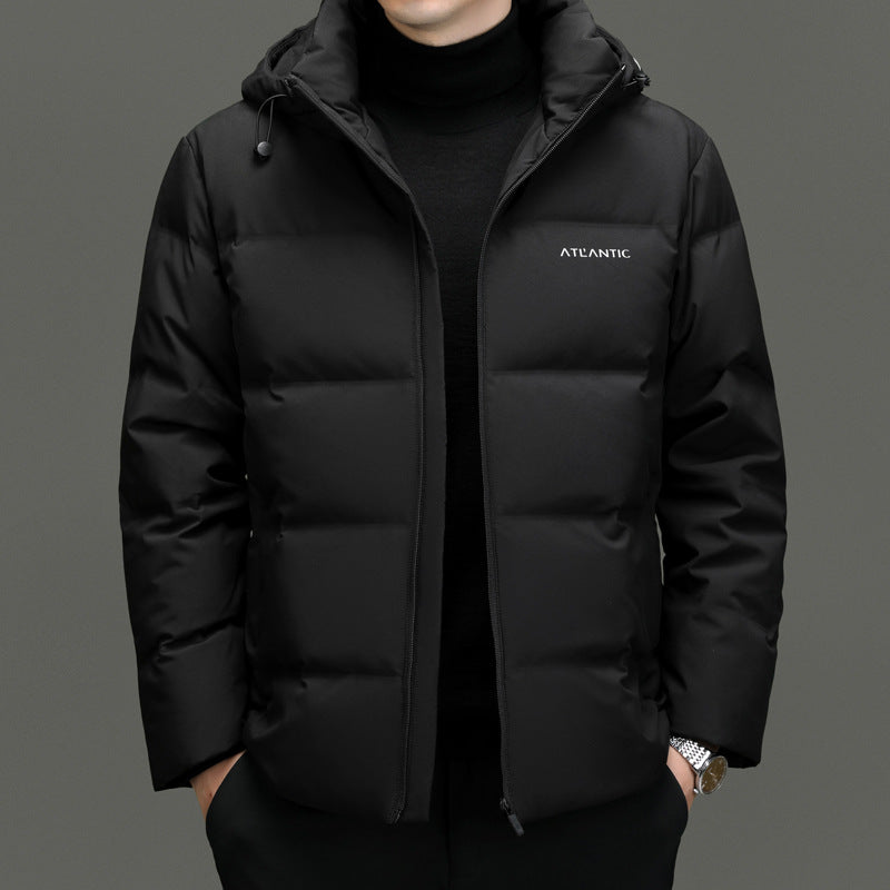 Warm padded jacket for men with practical hood and innovative insulation Lune London