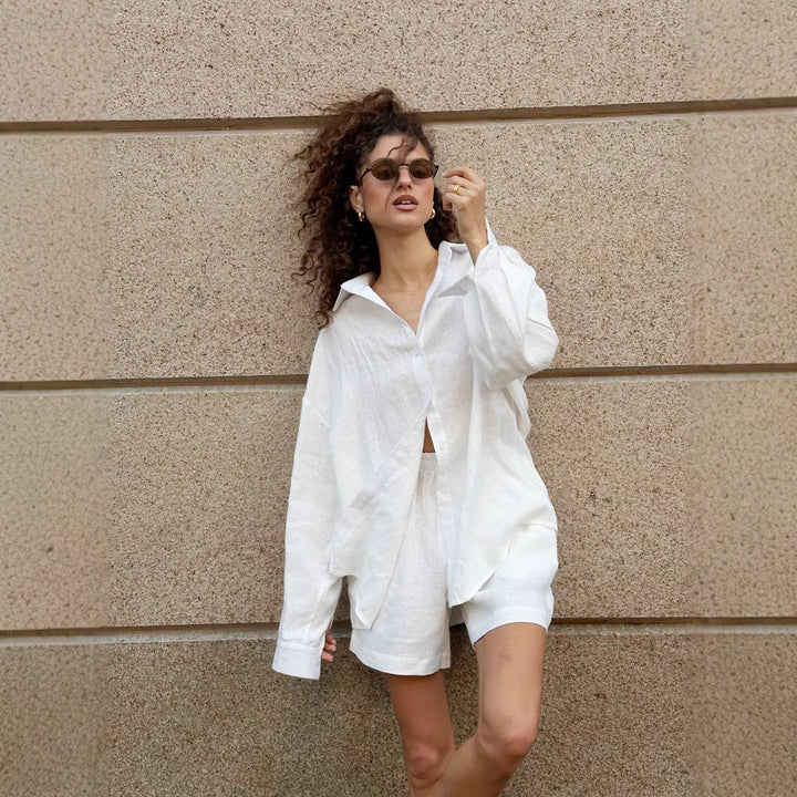 Casual linen blouse and shorts set Lune London for women
