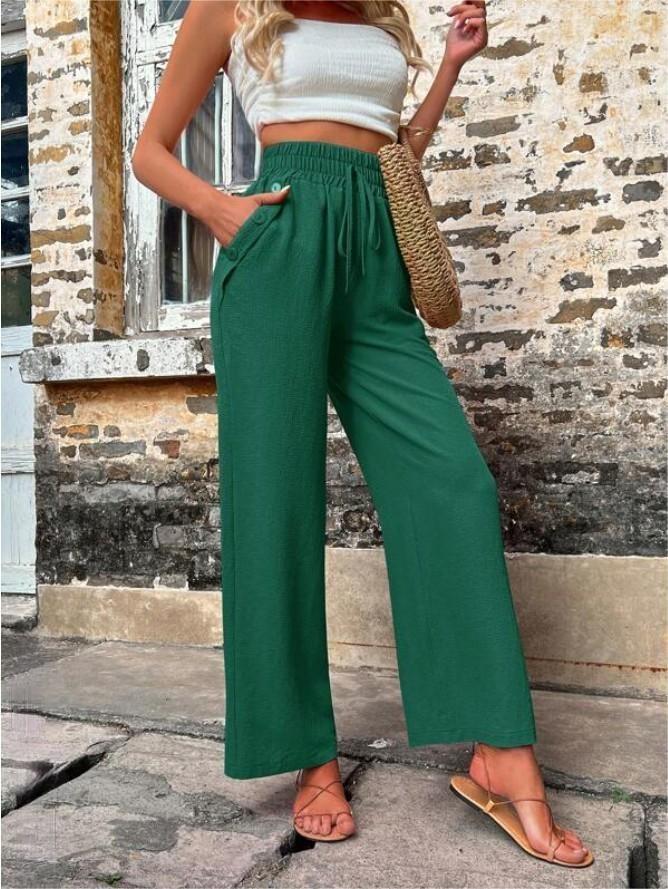 Women Stylish Leisure Pants with Elastic Waistband and Side Pockets Lune London