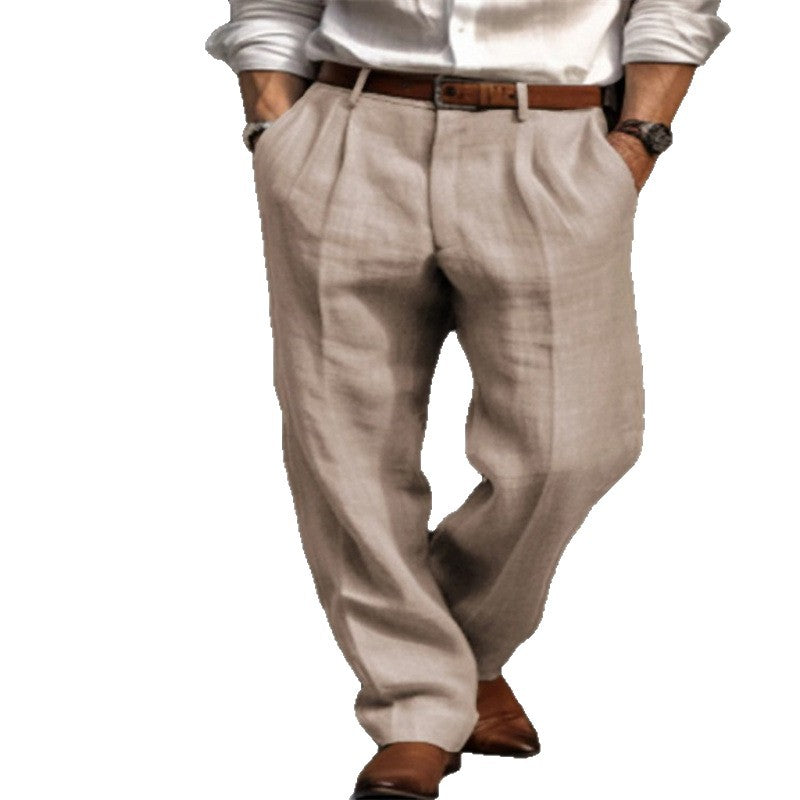 Pantalon en lin élégant pour hommes avec plis et poches latérales Lune London