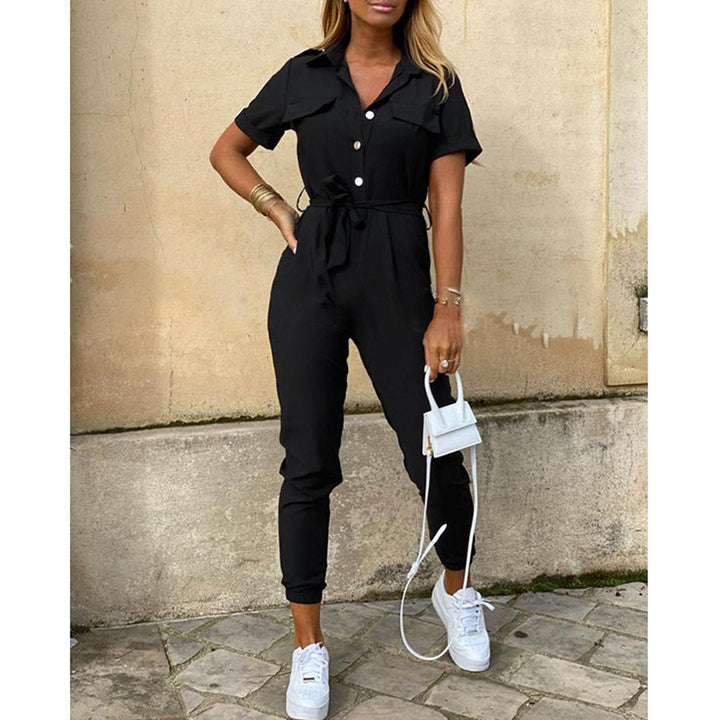 Women Practical jumpsuit with elegant collar and belt at the waist Lune London