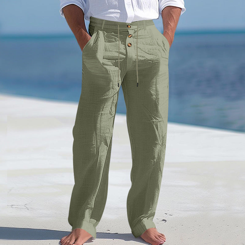 Comfortable beach pants for men with elastic waistband and button closure Lune London