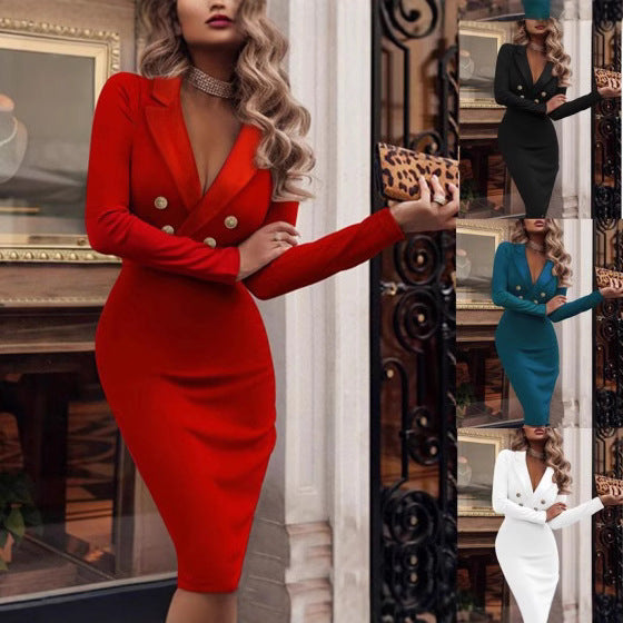 Fitted blazer dress for women with double button closure and chic elegant design