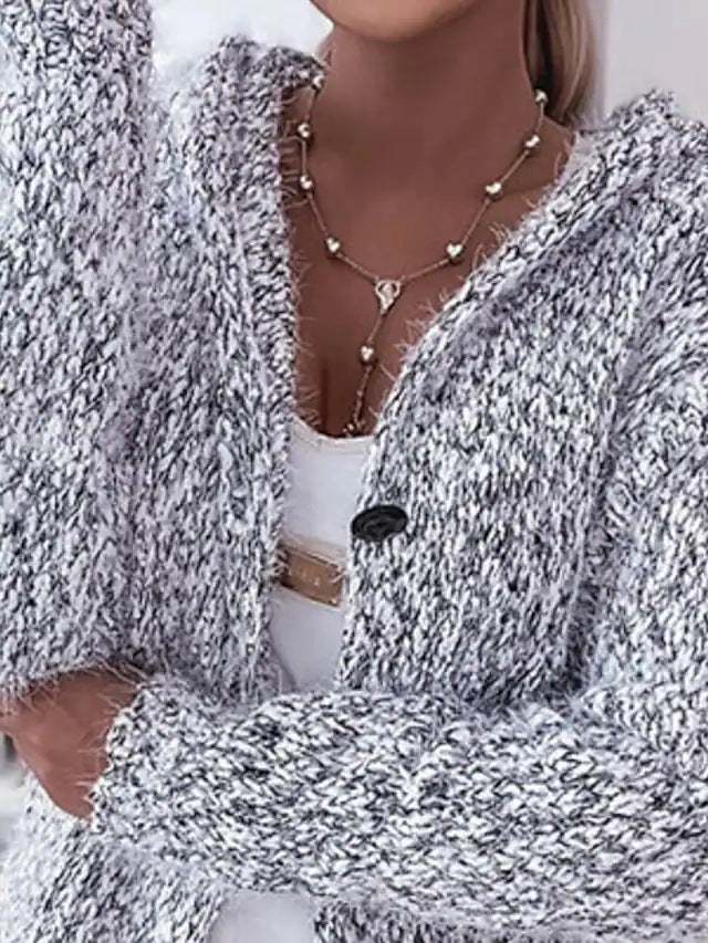 Chunky knit jacket for women with hood and practical pockets Lune London