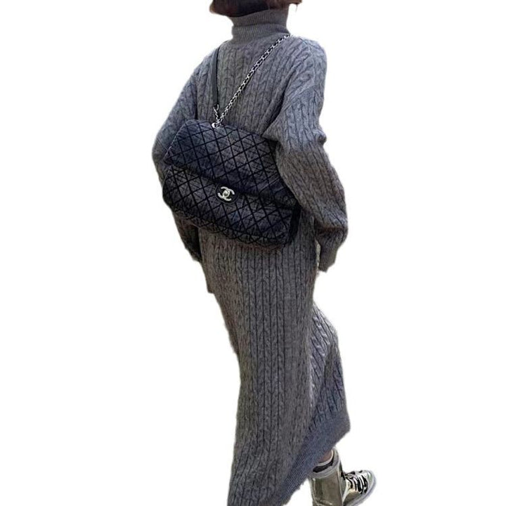 Robe en tricot pour femmes avec design de câble texturé et col montant Chic & Stil