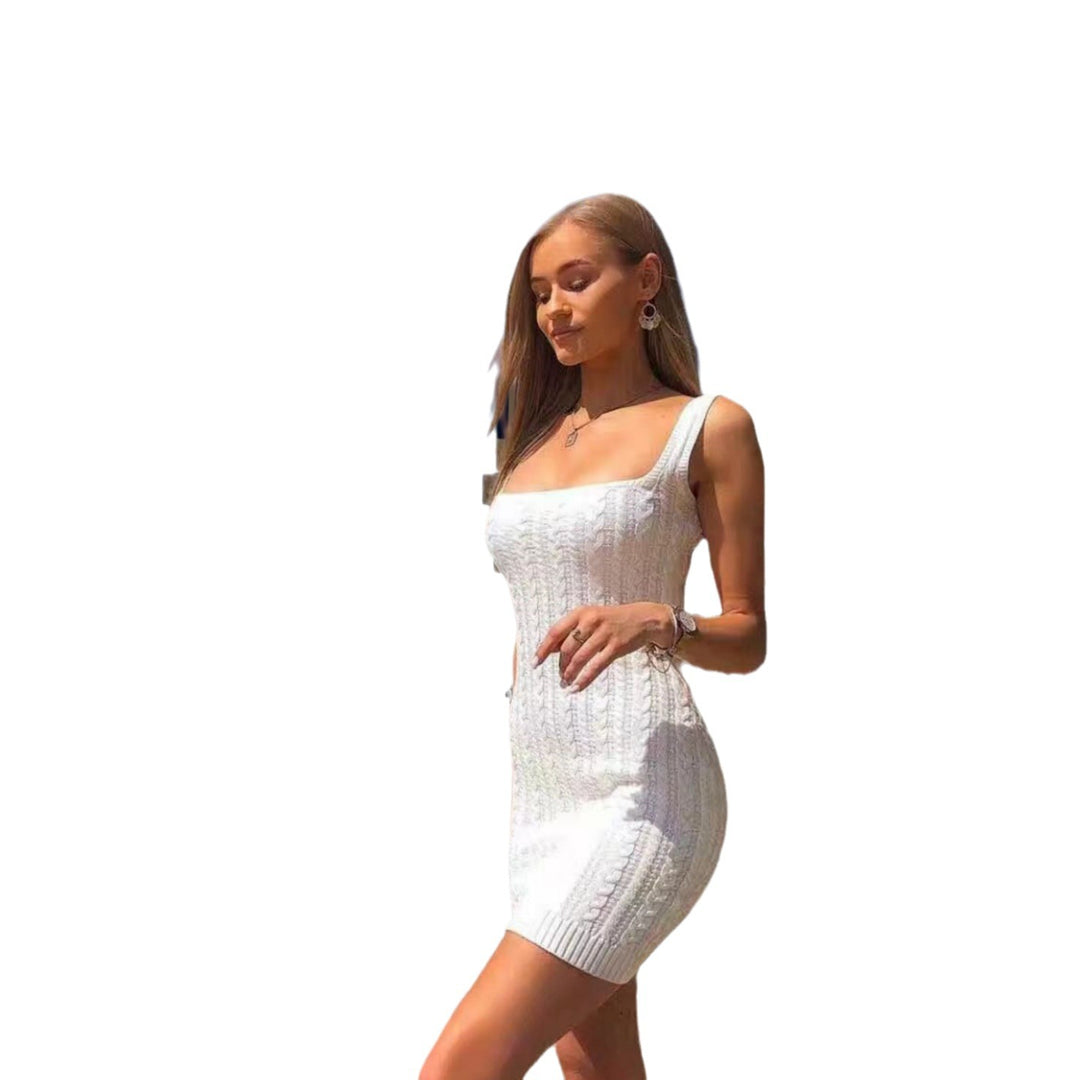 Ladies' knit dress with an off-shoulder design and refined ruffle details Lune London