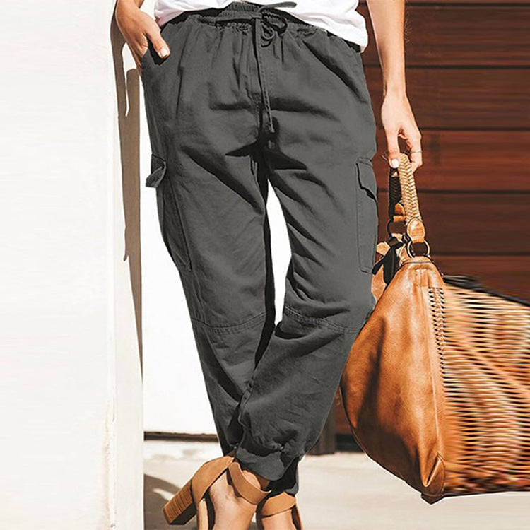 Women’s cargo pants with elastic waist and practical pockets Lune London