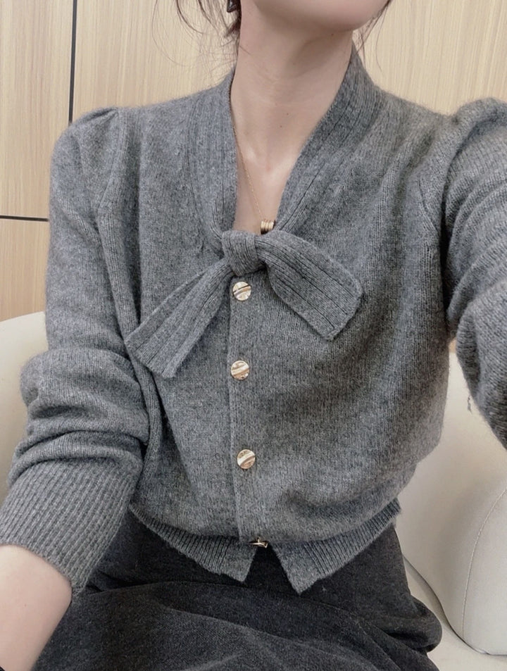 Elegant knitted jacket for women with bow accent and high-quality buttons Lune London