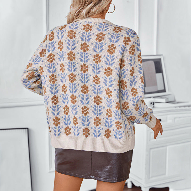 Women's knit jacket with floral pattern and buttons Lune London