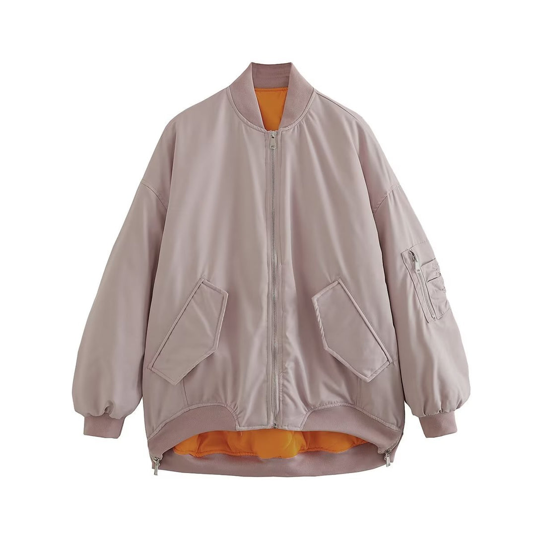 Fashionable oversized bomber jacket for women with functional pockets and sporty design Lune London