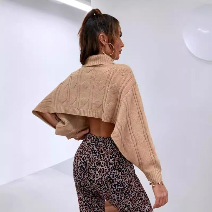 Ladies cropped turtleneck in chunky knit Lune London