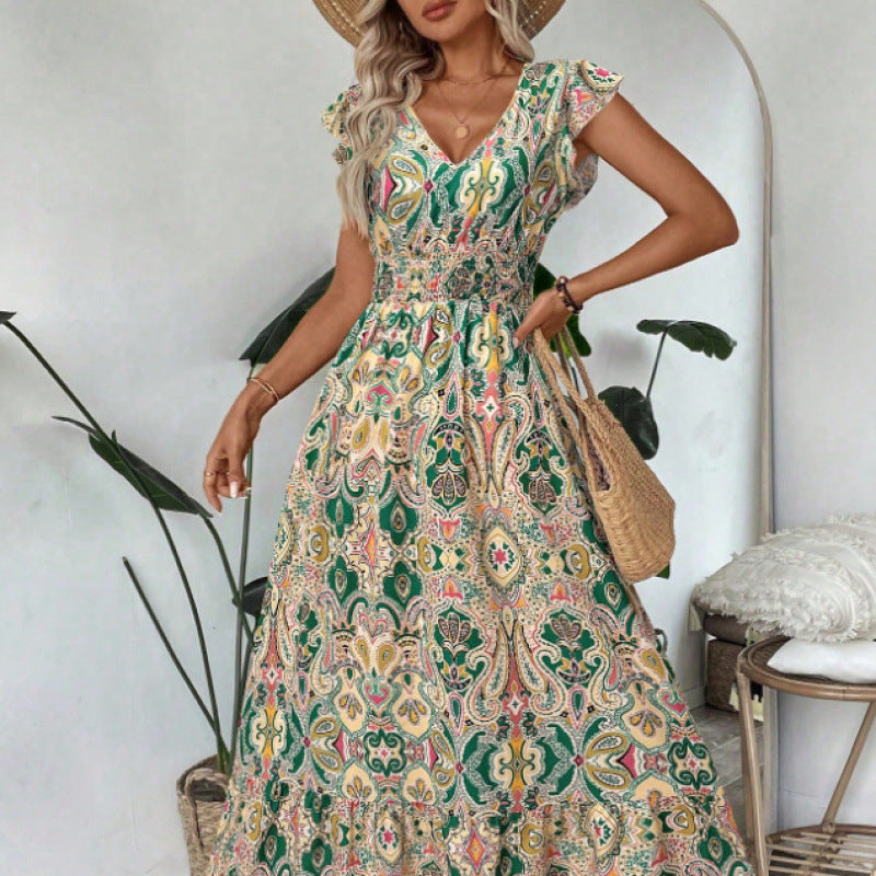 Maxi dress for women in a bohemian style with a vibrant pattern Lune London