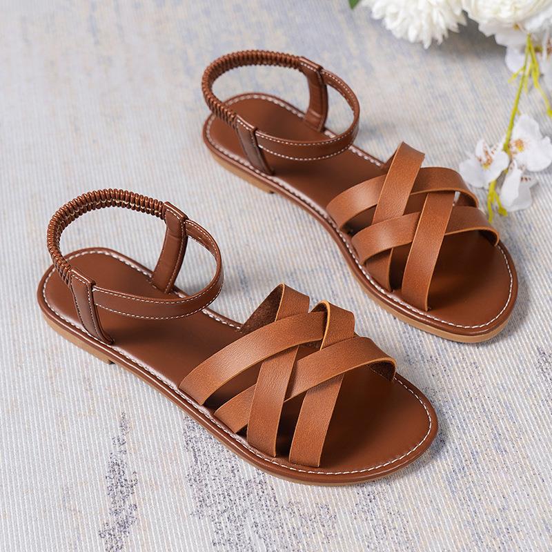 High-quality leather strappy sandals for women with an elastic strap Lune London