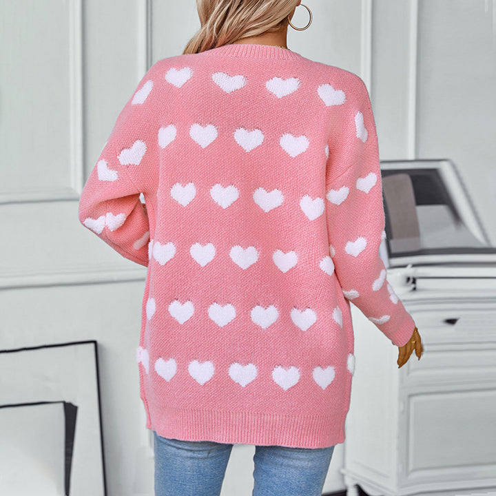 Comfortable cardigan for women with heart pattern and V-neck Lune London
