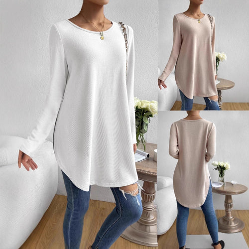 Casual long sleeve t-shirt for women with asymmetrical hem and comfortable round neck Lune London