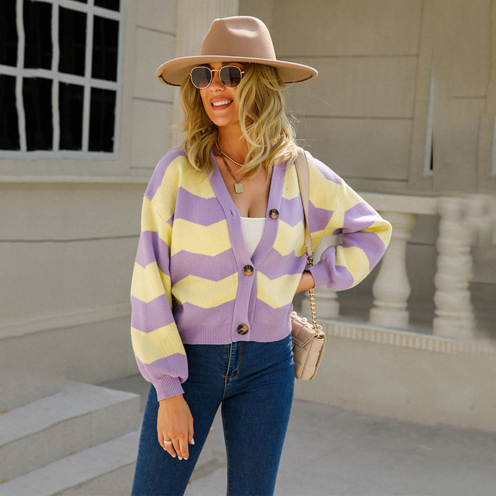 Cardigan élégant pour femme avec motif en chevron Chic & Stil