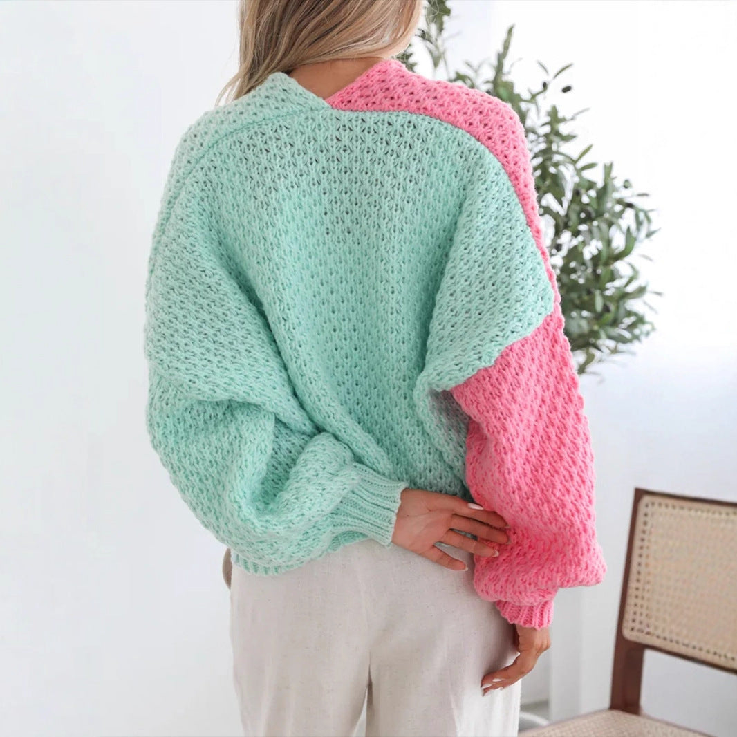 Comfortable knitted sweater for women with oversized sleeves and a combination of colors Lune London