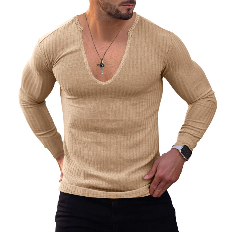Men's V-neck long sleeve T-shirt with textured ribbed pattern Lune London