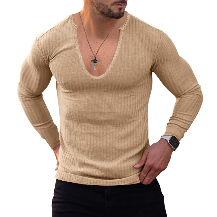 Men's V-neck long sleeve T-shirt with textured ribbed pattern Lune London