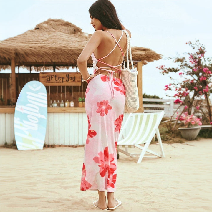 Robe maxi femme avec design floral et bretelles spaghetti ajustables Chic & Stil