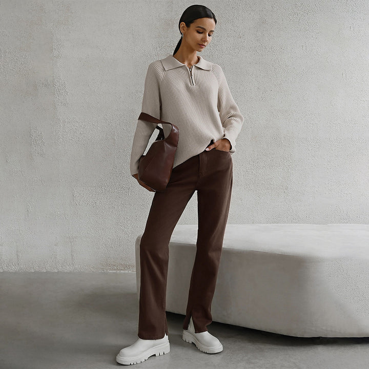 Pull-over en maille côtelée pour dames en mélange de coton doux Chic & Stil