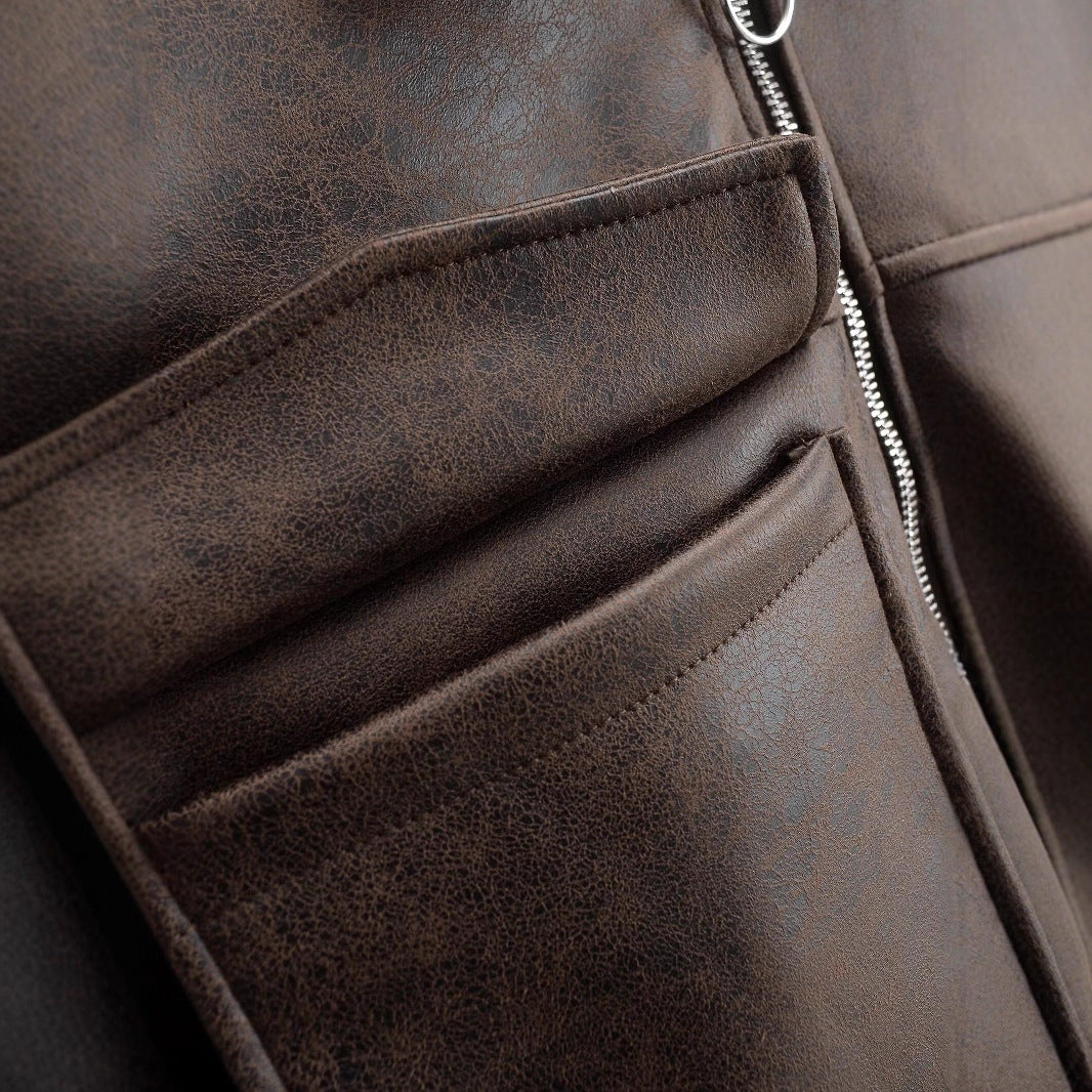 Veste en simili cuir courte pour femmes avec poches à rabat Chic & Stil