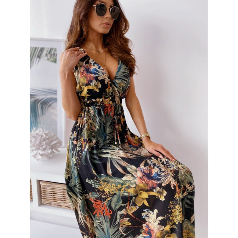 Robe maxi pour femme avec décolleté en V profond et ceinture élastique Chic & Stil