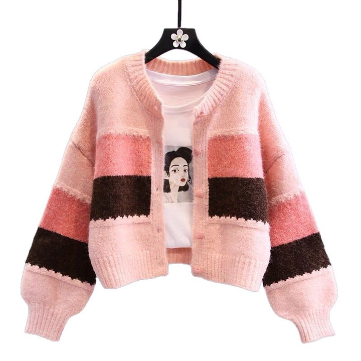Cardigan féminin à la mode avec des rayures à blocs contrastants Chic & Stil