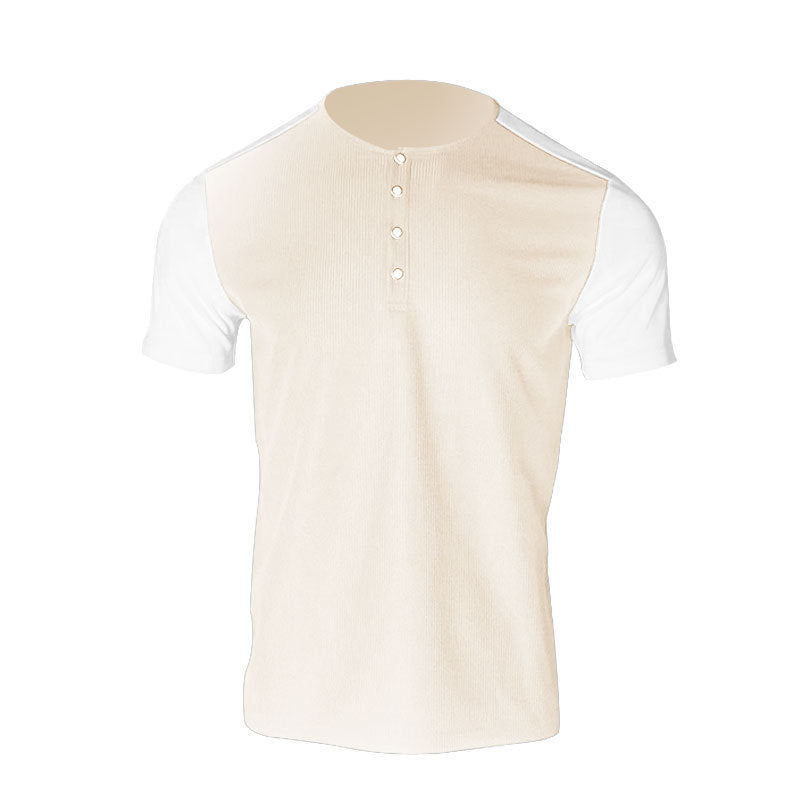 Men's Short Sleeve Henley Shirt with a textured design and contrasting sleeve parts Lune London