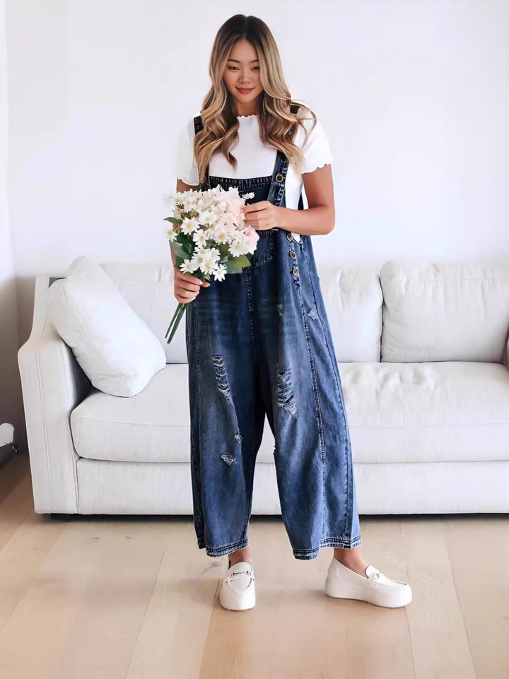 Ladies casual denim overall with trendy destroyed details Lune London