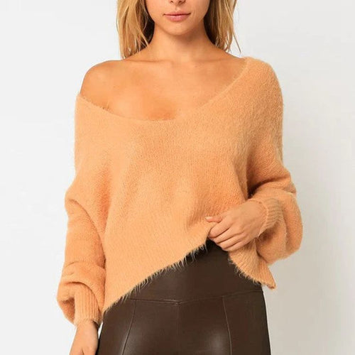 Women Off-Shoulder Sweater in soft Mohair blend with/bulky sleeves Lune London