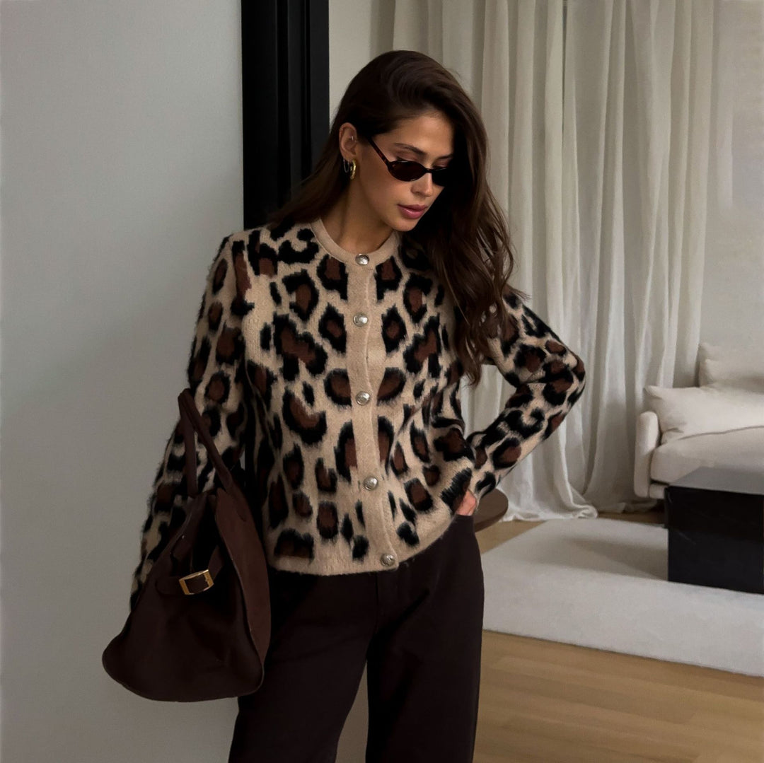 Cardigan for women with leopard pattern and buttoned details Lune London
