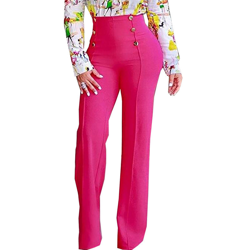 Lune London | Women Elegant High-Waist Pants with Decorative Buttons