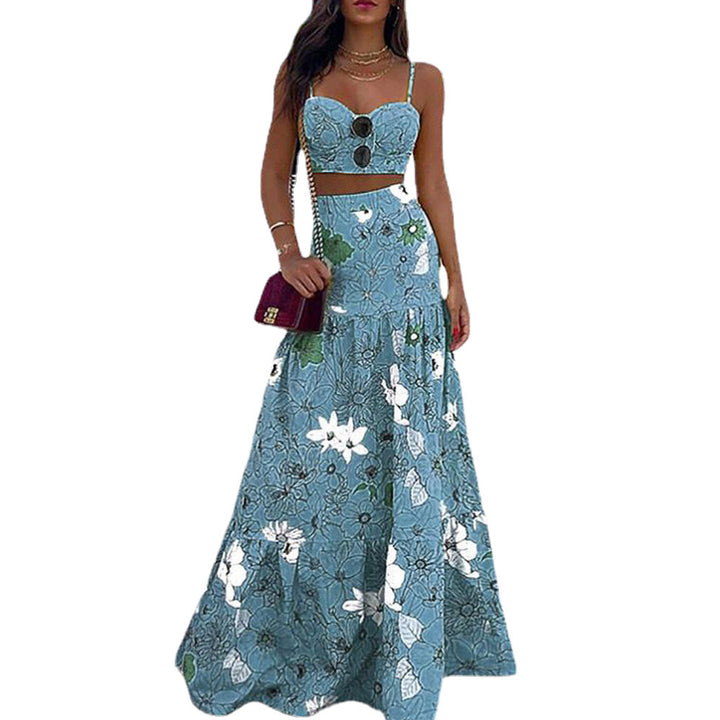 Maxi dress for women with floral design and chic bustier top Lune London