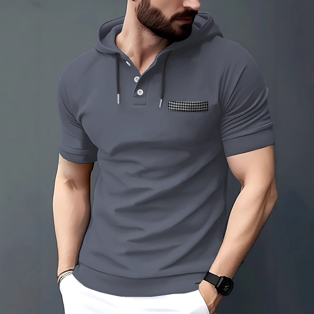 Elegant short-sleeve men's polo with hood and contrasting pocket Lune London