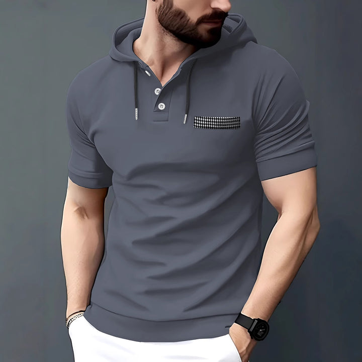Elegant short-sleeve men's polo with hood and contrasting pocket Lune London