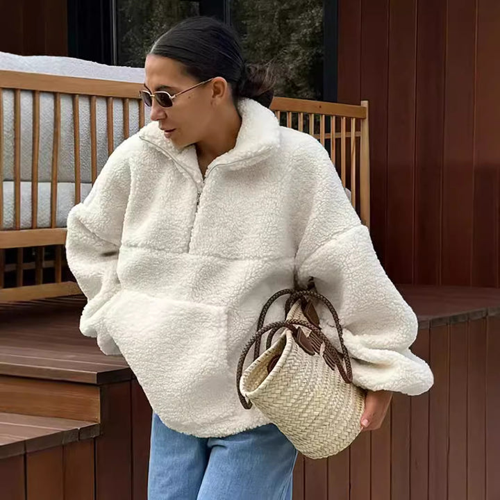 Fleece pullover for women with high collar Lune London