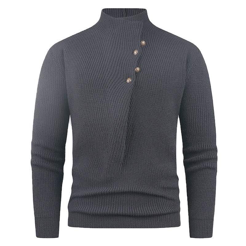 Knitted sweater for men with a modern high collar and decorative buttons Lune London
