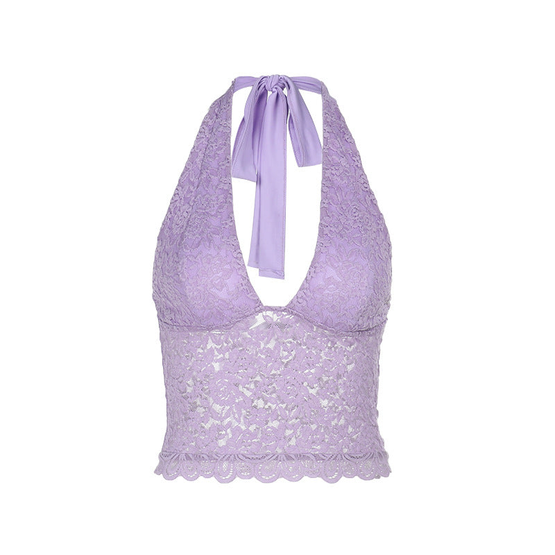 Ladies Lace Necklace Crop Top Lune London