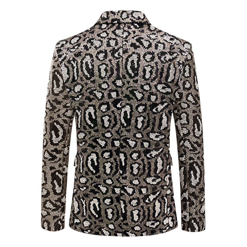Elegant men's sequin blazer with modern leopard print Lune London